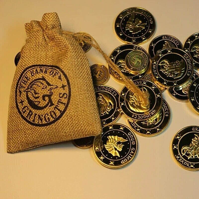 15 Pcs Harry Potter Gringotts Bank Coins Set + Bag Wizard