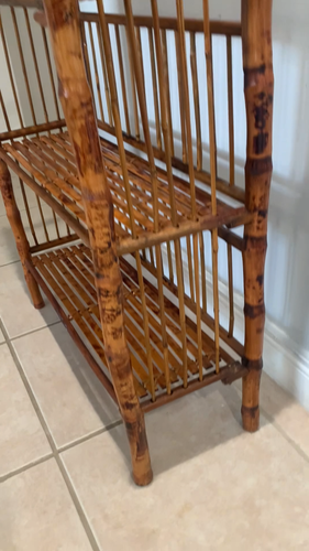 Vintage Tiger Burnt Bamboo Folding 3 Tier bookshelf split bamboo etagere - Video 1 of 1