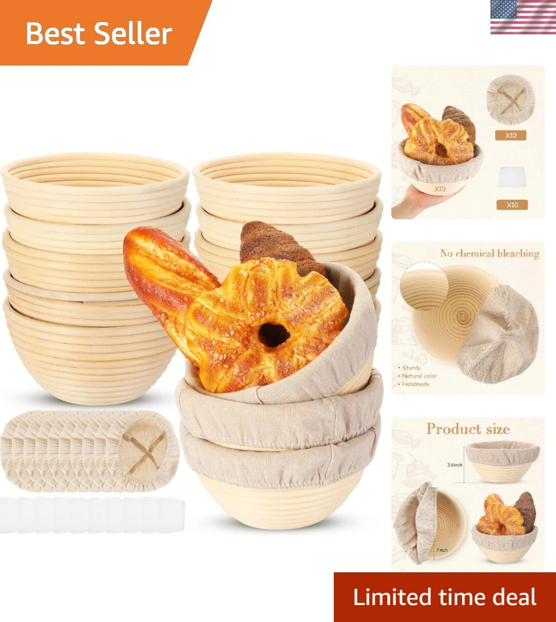10 Pcs Bread Banneton Proofing Basket Round Dough Sourdough Proofing Basket R...
Opens in a new wind