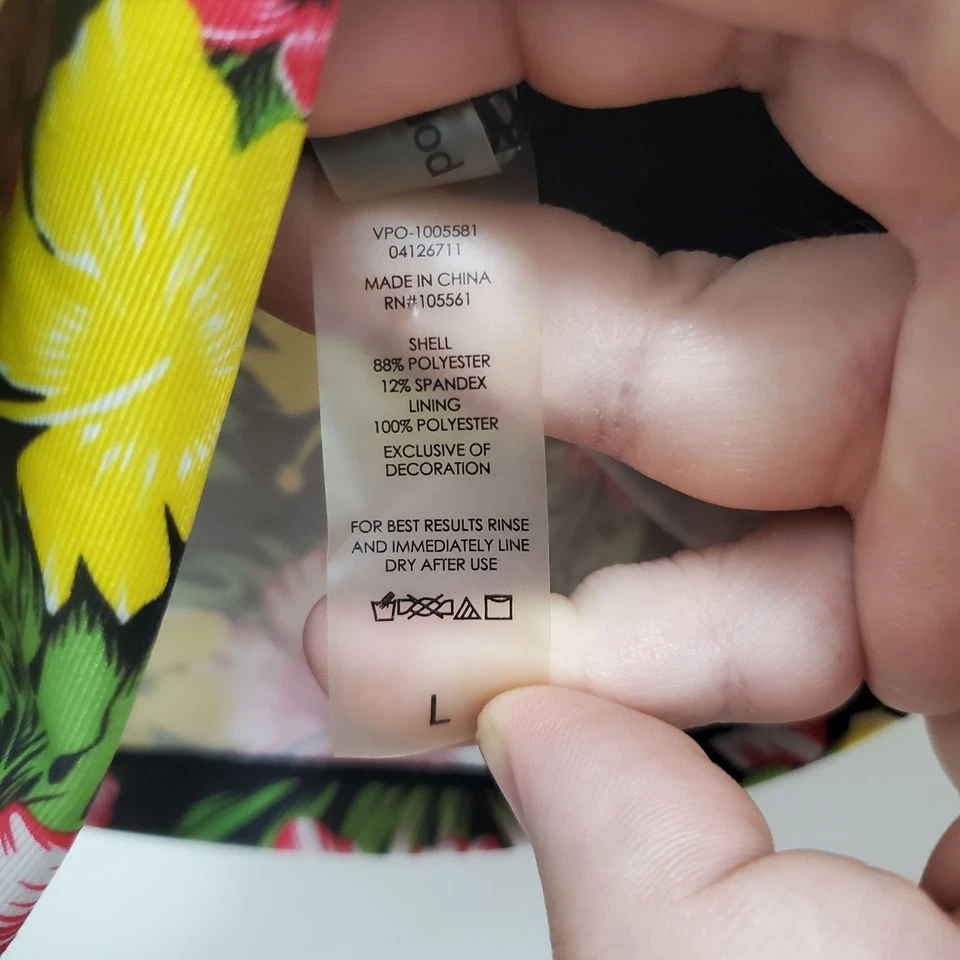 Bobbie Brooks Women's Black Multicolor Hibiscus Cross X-Back Tankini Swim Top L - Image 4 of 4