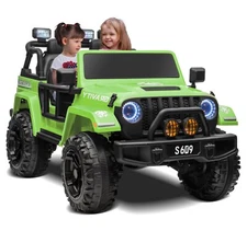 ZEOPHOL Ride On Truck Jeep 12V Electric Kids Toys Car 2 Seater 3 Speeds Green