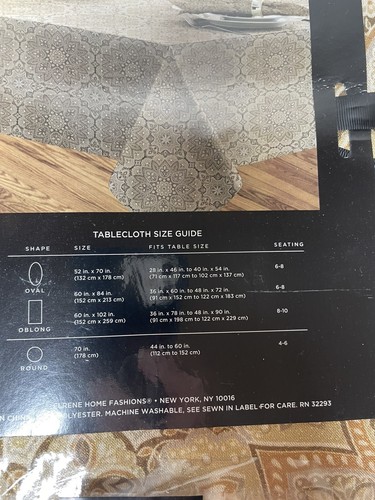 NEW Nanette Lepore 70" Round Fabric Tablecloth Gold Brown Beige Sparkle Cloth - Picture 6 of 6