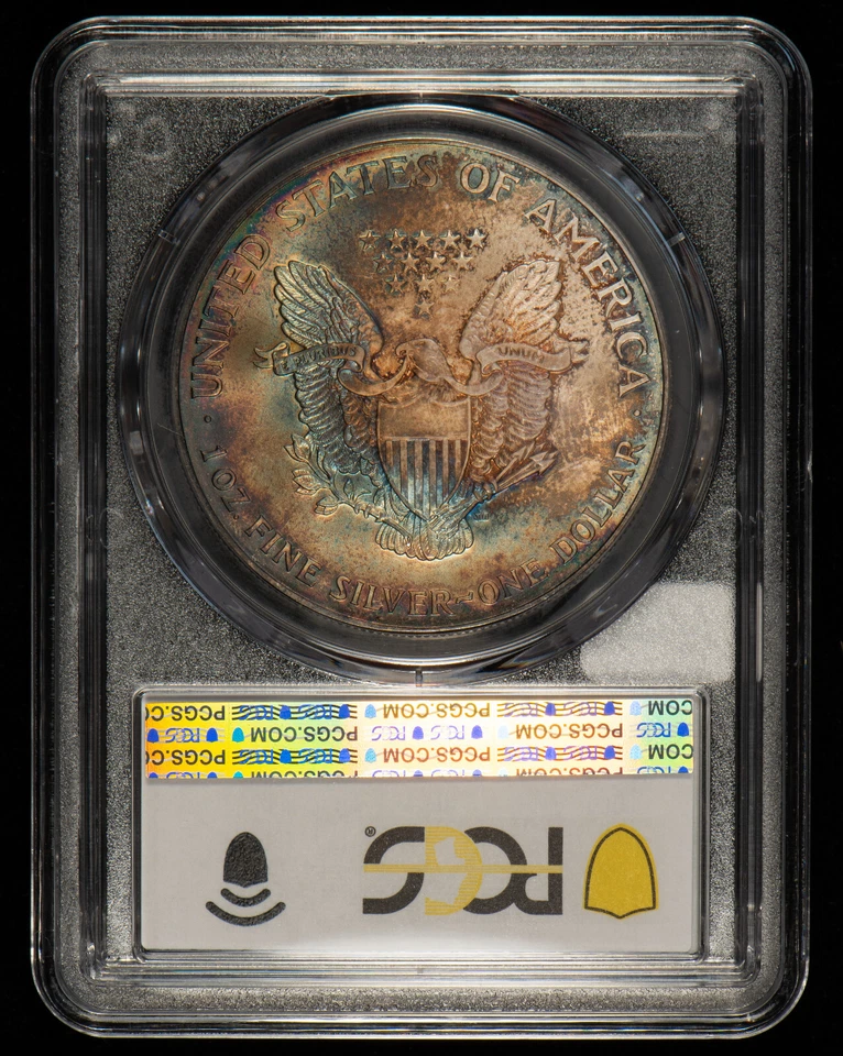 2001 1 oz Silver American Eagle - PQ Monster Rainbow Toning - PCGS MS 68 - E2973 - Image 3 of 4