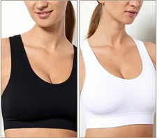 AnyBody Rib Knit Seamless Cozy Lounge Bralette Set/2-White/Black-1X-NEW-A393149
