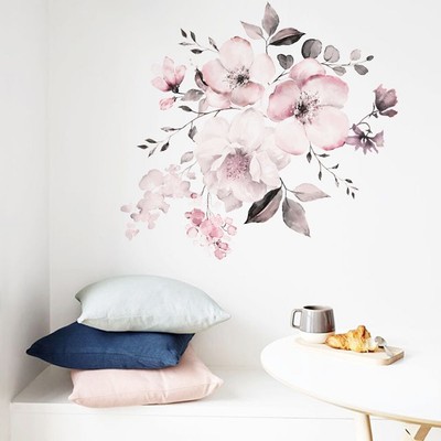 Wall Stickers Removable Pink Flowers Vinyl Decal DIY Art Home Background Decor