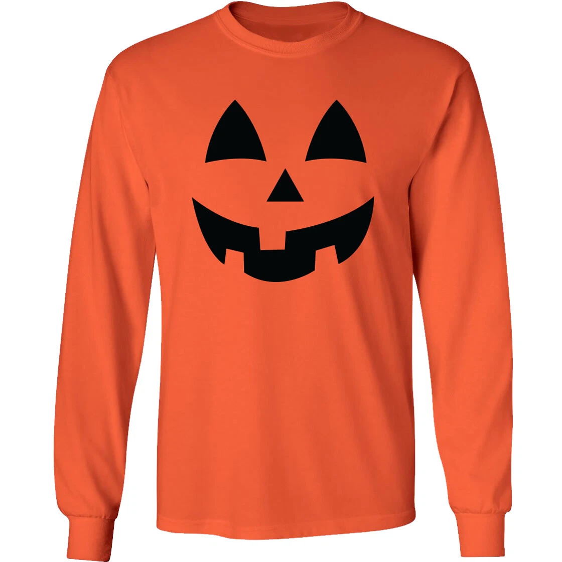 Adult Jack-O-Lantern Halloween Pumpkin Face Long Sleeve Tee - Adult Small to 5XL