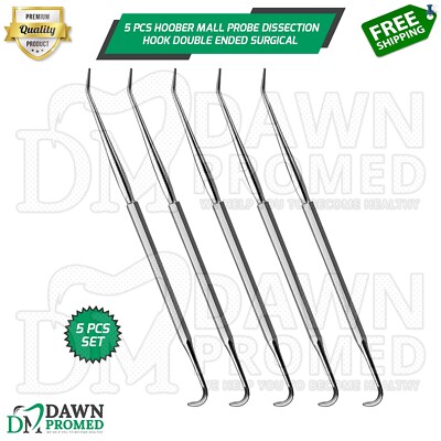 5 Pcs Hoober Mall Probe Dissection Hook Double Ended Surgical Inst German Grade