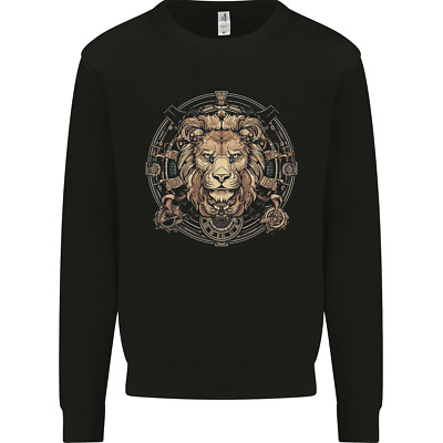 Ein Löwenkopf auf einer Uhr Schild Kinder Sweatshirt Pullover