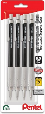 Pentel GraphGear 500 Mechanical Drafting Pencil, 0.5mm, Black Barrel, Pack of 4