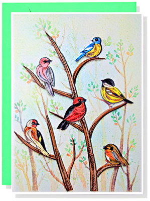 Birds Quilling Greeting Card - Unique Dedicated Handmade Art