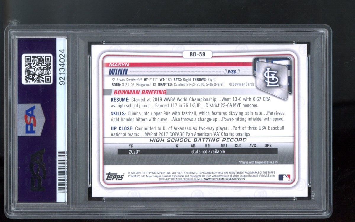 moynさん 2020 Bowman Draft #BD-59 Masyn Winn St. Louis Cardinals | eBay