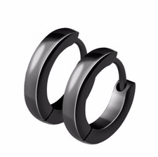 Pair of Small Plain Dome Hoop / Huggie Black IP Stainless Steel Earrings