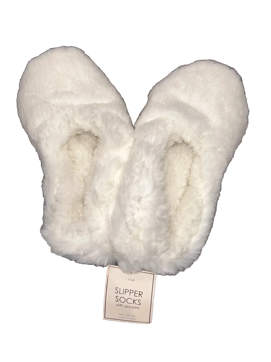 White Cozy Fuzzy Slipper Socks With Grips