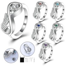 Angel Wings Cremation Ring Ashes Stainless Steel Hold Loved Ones Urn Finger Ring