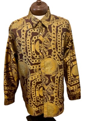 Baroque Club 2XL Gold Coins Chains Shiny Party Shirt Royal Prestige *Vintage*