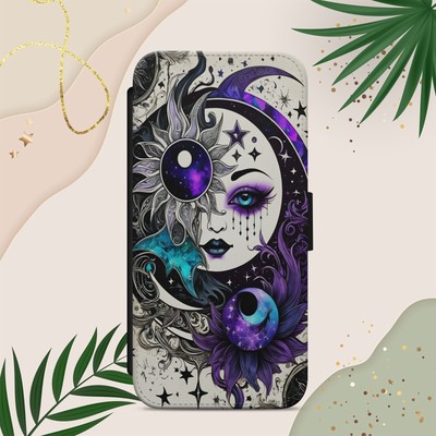 SONNE MOND HIMMLISCH MYSTISCH HANDYHÜLLE FÜR IPHONE SAMSUNG GALAXY FLIP WALLET