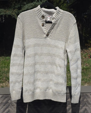 Cat and Jack Cream Striped Knit Long Sleeve Henley Sweater Size XL/16