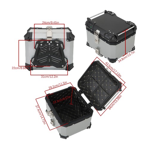 Motorcycle Luggage Waterproof Tail Box Top Case Scooter Trunk Storage 45L Silver - Picture 2 of 12