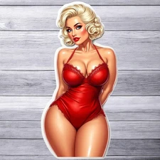 Pinup girl sticker vinyl decal red lingerie sexy cartoon blonde retro woman