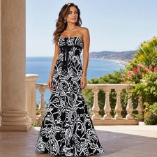 Xscape by Joanna Chen Black White Abstract Floral Strapless Mermaid Gown 12
