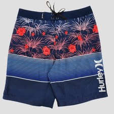 Hurley Boys Size 14/27 Swim Board Shorts Midnight Navy Floral Stripe Summer