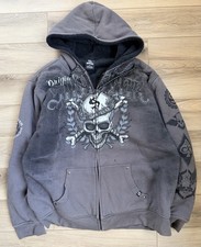 VTG MMA Hoodie Mens Medium Full Zip Fleece Lined Y2K Grunge Cross Skull Wings