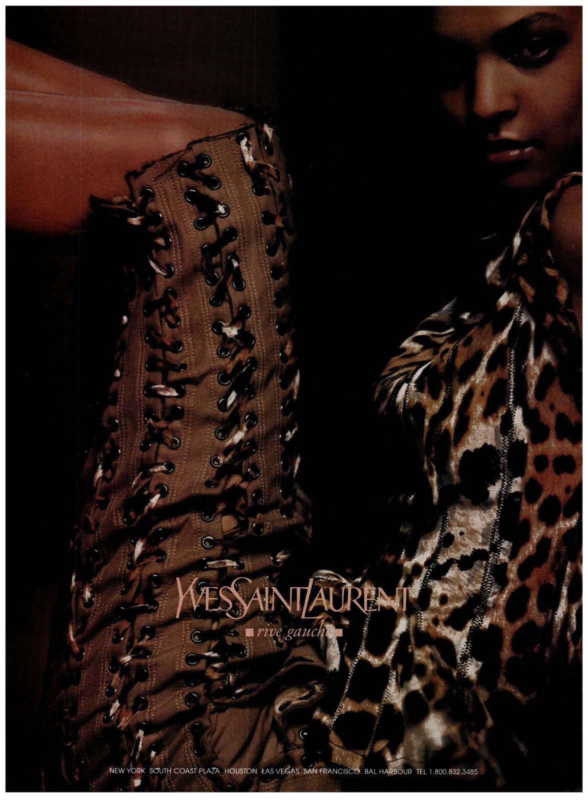 PRINT AD 2002 Yves Saint Laurent Rive Gauche Safari stampa top gonna stringata