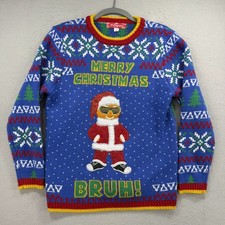 33 Degrees Ugly Christmas Sweater Boys Large 14/16 Gingerbread Santa Bruh Blue