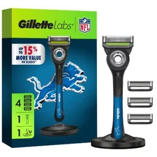 Gillette Labs Men's Special NFL Lions Edition Shaving Razor with 4 Refills and M