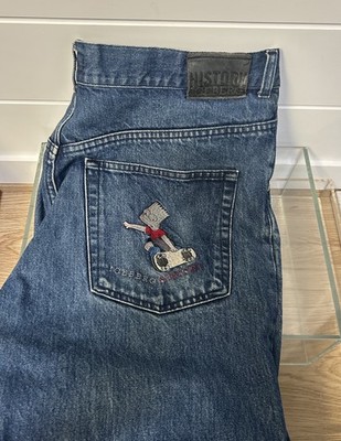 Vintage Y2K ICEBERG Jeans Bart Simpson Embroidered Wide Leg Baggy 36