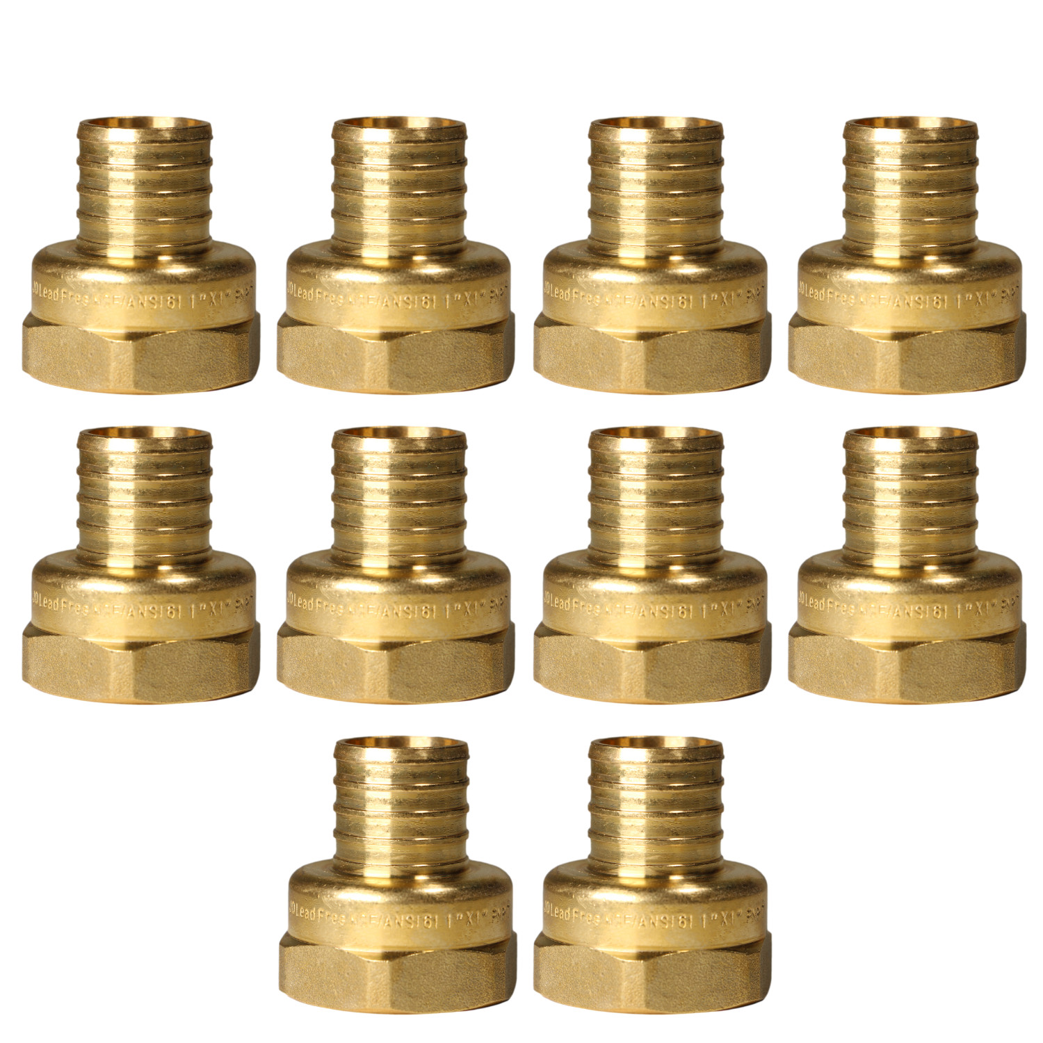 10 Pack XFITTING , 1" Pex-B X Female Npt Threaded Adapter , Brass Crimp Fitting