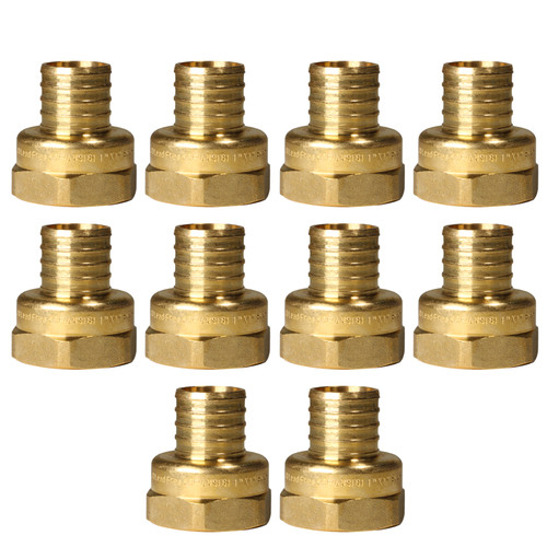 10 Pack XFITTING , 1" Pex-B X Female Npt  Threaded Adapter , Brass Crimp Fitting