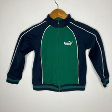 PUMA Boys Full Zip Activewear Jacket Size 4 Navy Blue Green Track Stripe Kids