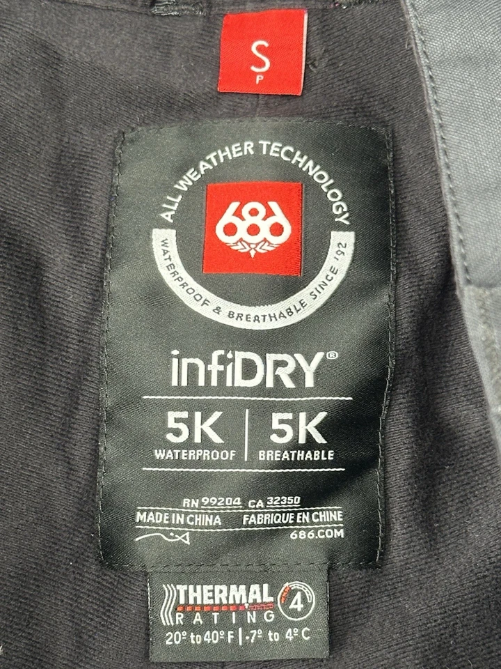 686 Snowboard Snow Pants Men's Sz S InfiDry 5k Waterproof Black - Image 4 of 4