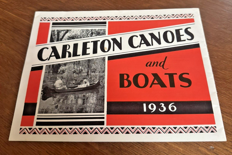 1936 Carleton wooden Canoe Catalog / Booklet w Graphic Cover Old Town MAINE 