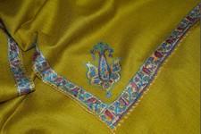 Kashmiri fine wool shawl hand embroidered mustard shawl taj 40x80 inch
