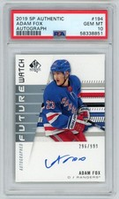 2019-20 UD SP Authentic Adam Fox 194 Future Watch 296/999 PSA 10 RC Auto