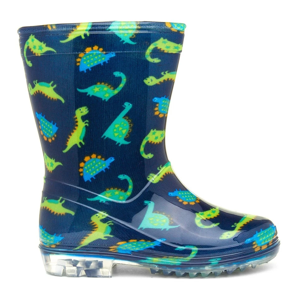 Boys Wellies Multi-Coloured Kids Navy Welly Green Wellington Dinosaur SIZE - Image 2 of 4