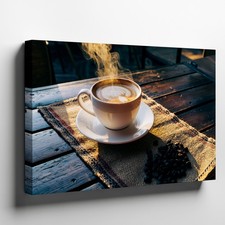 Steaming Cup Of Coffee Sits Elegantly On A White Saucer Wall Art Canvas Print