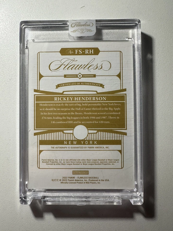 Panini Flawless Rickey Henderson 2022 con tarjeta automática #rd 11/15- Yankees Foto 2 de 3