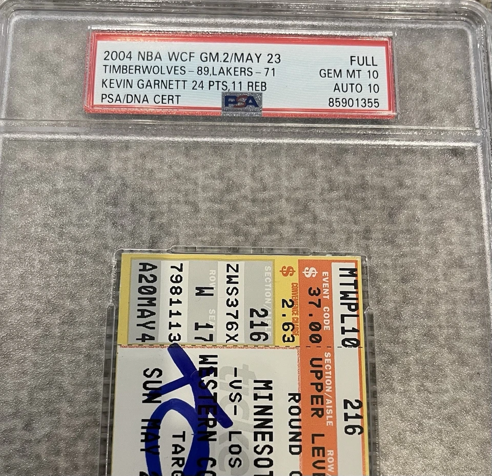 Kevin Garnett 2004 NBA Playoff Ticket Gem Autograph PSA/DNA 10 Rare Pop 1 - Image 3 of 4