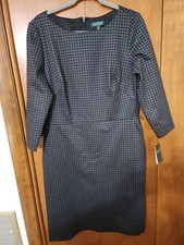 Lauren Ralph Lauren Womens Sheath Dress Houndstooth Gray Sz 14 NWT ☆NO BELT☆