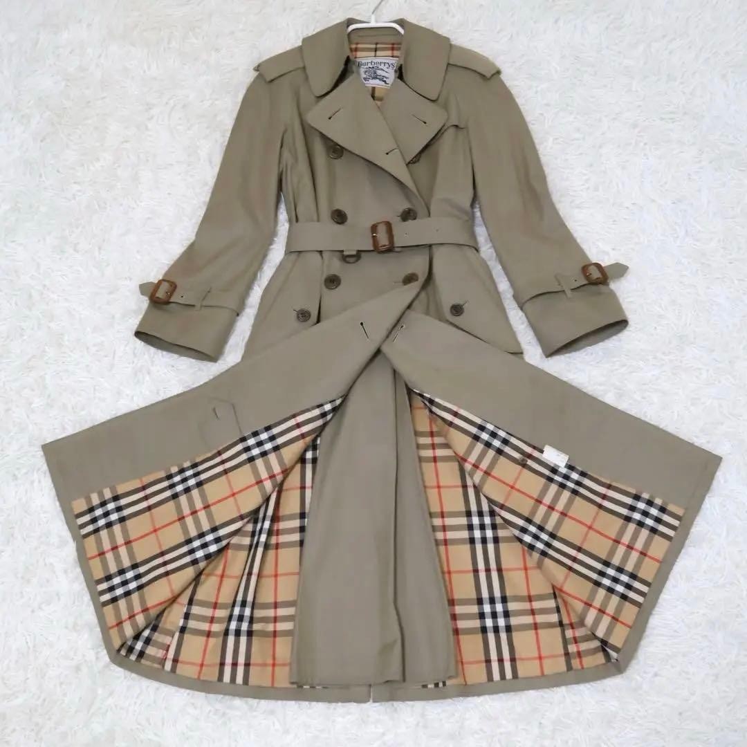 BURBERRY Trench Coat Nova Check Beige Cotton XS Classic Long
