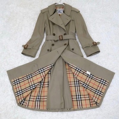 BURBERRY Trench Coat Nova Check Beige Cotton XS Classic Long