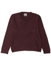 Marks  Spencer Mens V-Neck Jumper Sweater Large Burgundy Acrylic DL18