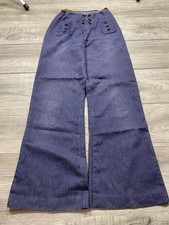 Flare Pants 1970s True Vintage Obscure Rare Button Design Pattern Blue Sz 22x29