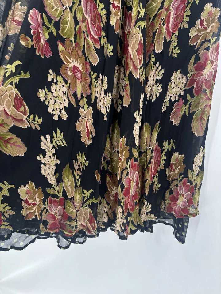 Falda vintage April Cornell para mujer pequeña negra con volantes florales midi cottagecore Foto 4 de 4