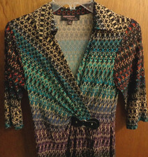 Signature by Robbie Bee Boho Faux Wrap Side Buckle Dress Women XS 30" chest