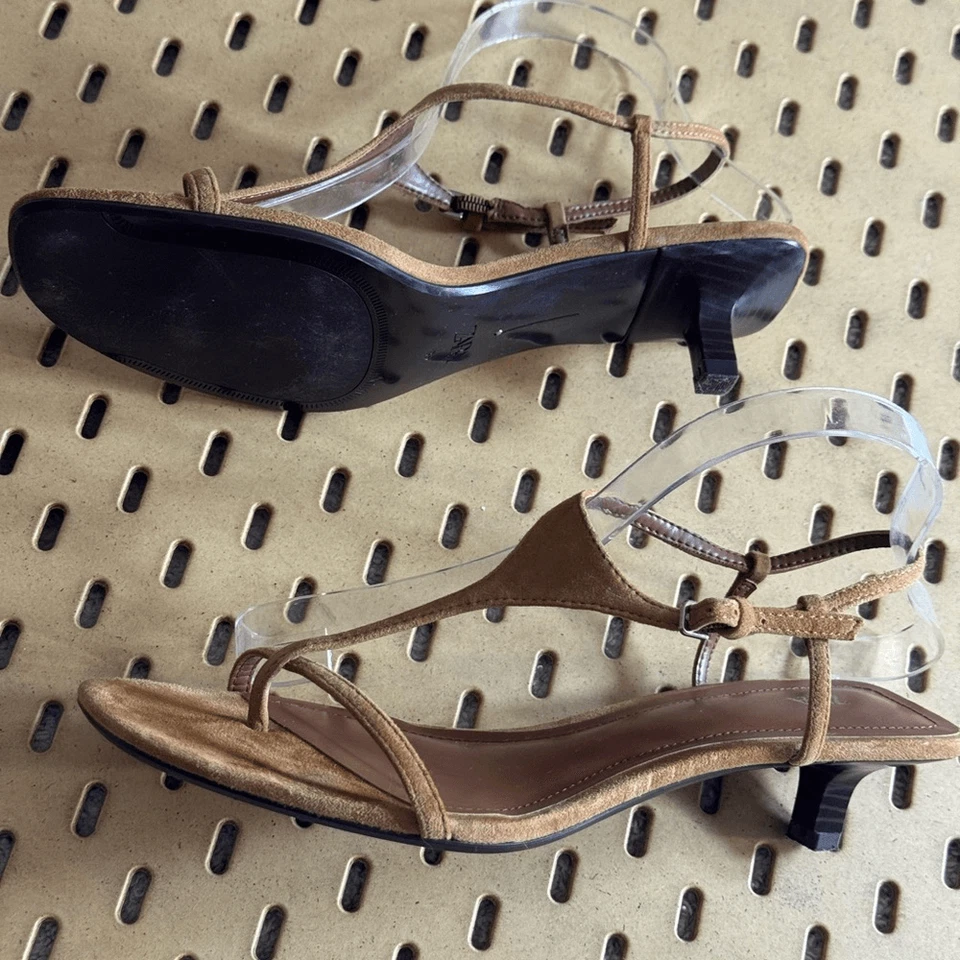 Sandalias Zara Mujer Talla 39 Gamuza Gatito Tacones Marrón Eslinga Correas Traseras Foto 4 de 4