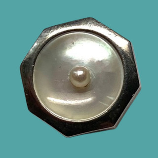 Fine Quality Back Marked 935 Silver Button with Mother of Pearl & Seed Pearl